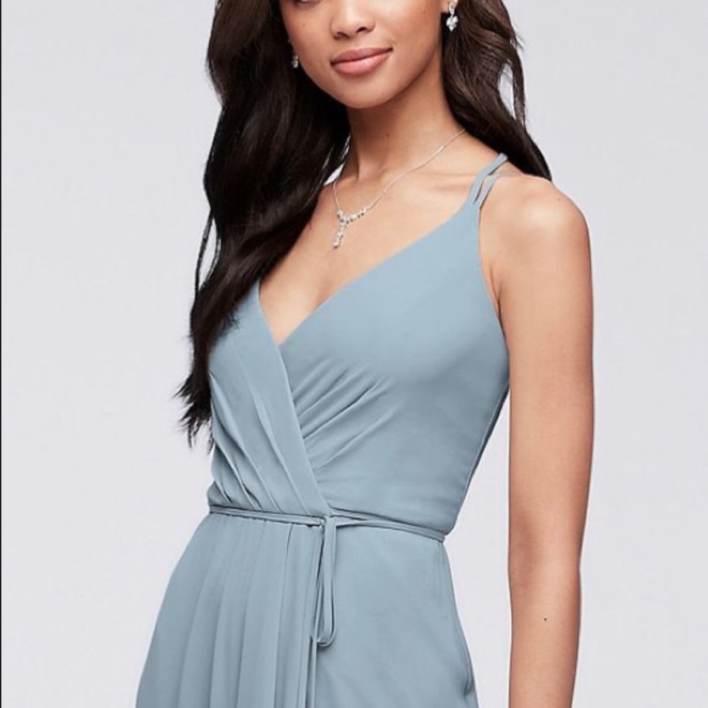 David’s Bridal Dusty Blue Wrap Dress | F19755